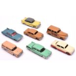 7 Dinky Toys American Cars. Cadillac in metallic blue with red interior. Dodge Royal sedan in