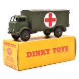 Dinky Toys Military Ambulance (626). In olive green with red crosses. Boxed. Vehicle Mint. £50-70