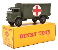 Dinky Toys Military Ambulance (626). In olive green with red crosses. Boxed. Vehicle Mint. £50-70