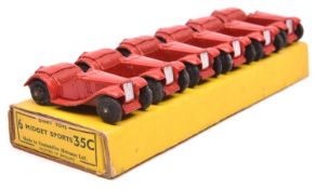 A rare Dinky Toys Trade Box of 6 Midget Sports 35C. All in red with black rubber tyres. Pack with