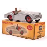 Dinky Toys Triumph TR2 Sports (105). A scarce 'Touring' example in light grey with red interior, red