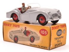 Dinky Toys Triumph TR2 Sports (105). A scarce 'Touring' example in light grey with red interior, red