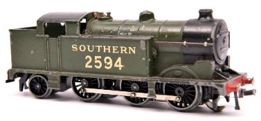 A Hornby Dublo pre-war 3-rail Southern Class N2 0-6-2T locomotive (EDL7). 2594, in Olive Green