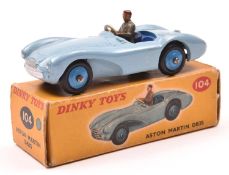 Dinky Toys Aston Martin DB3S (104). A scarce 'Touring' example in light blue with dark blue interior