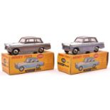 2 Dinky Toys Triumph Herald promotional models. One in lilac and white and the other in pale mauve