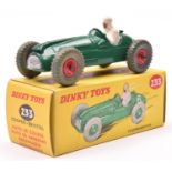 A rare Dinky Toys Cooper-Bristol Racing Car (233). In dark green, RN6, example with red plastic