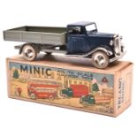 Tri-ang Minic tinplate clockwork Delivery Lorry 25M. 1930's example. Dark blue normal control cab