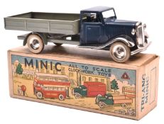 Tri-ang Minic tinplate clockwork Delivery Lorry 25M. 1930's example. Dark blue normal control cab