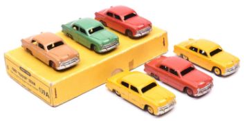 A Trade Box of 6x Ford Fordor Sedan (139A). Containing 6 examples, 2x red with red wheels, 2x yellow