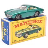 Matchbox Series No.75 Ferrari Berlinetta. In metallic green with cream interior, black plastic tyres