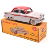 Dinky Toys Austin A105 Saloon (176). An example in light grey with red roof and red flash to