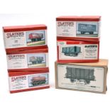 6x O Gauge finescale freight wagons. 5x kit built examples by Slater's and one by Skytrex. Well