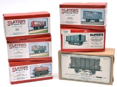 6x O Gauge finescale freight wagons. 5x kit built examples by Slater's and one by Skytrex. Well