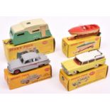 4 Dinky Toys. Austin A105 (176) in light grey with red flashes and wheels, with black tyres. Plus