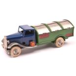 Tri-ang Minic tinplate clockwork Dust Cart 32M. A normal control cab in dark blue with plated