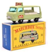 Matchbox Series No.21 Commer Bottle Float/Milk Delivery Truck. In pale green with green windows,