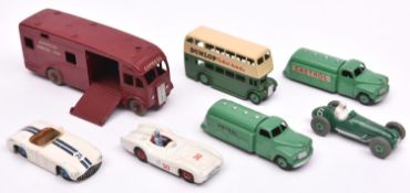 7 Dinky Toys. Including a U.S. export Maudsley Express Horse Van in maroon. 2x Studebaker petrol