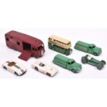 7 Dinky Toys. Including a U.S. export Maudsley Express Horse Van in maroon. 2x Studebaker petrol