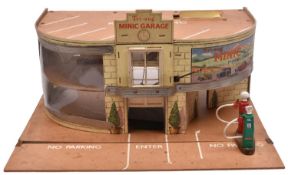 1950's Tri-ang Toys 2 Story Garage and Showroom. Hardboard construction with printed detailing, with