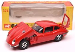 Corgi Toys Whizzwheels 4.2 Jaguar 'E' Type 2+2(374). A harder to find example in bright red with
