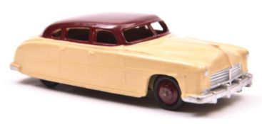 Dinky Toys Hudson (Commodore) Sedan (139b). In cream with maroon roof and wheels with black tyres.