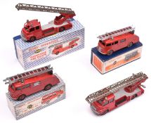 4 Dinky Toys / Supertoys. 2x Commer Fire Engine (555). 2x Bedford Turntable Fire Escape (965). All