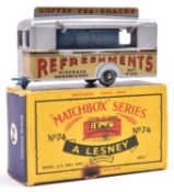 Matchbox Series No.74 Mobile Refreshments Bar. An example in metallic silver with 'REFRESHMENTS in