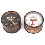 2x Railway signal box indicators. Brass cased SYX indicators showing ON, OFF and Wrong. One with