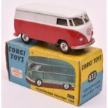 Corgi Toys Volkswagen Delivery Van (433). In white and red, with yellow interior, dished spun wheels