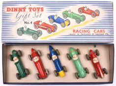 A Dinky Toys Gift Set No.4 Racing Cars. Comprising Cooper-Bristol in dark green, RN6, Alfa Romeo