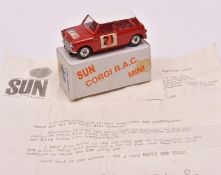 A rare Corgi Toys 1966 R.A.C. International Rally B.M.C. Mini-Cooper 'S' (333). Known as the 'Sun