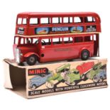 Tri-ang Minic tinplate clockwork Double Deck Bus No.60M. An example in red London Transport livery