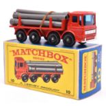 Matchbox Series No.10 Leyland Pipe Truck. In red with 7 grey plastic pipe load, silver base and