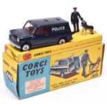 Corgi Toys B.M.C. Mini Police Van - with tracker dog (448). Van in dark blue with red interior,