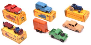 6 Dublo Dinky Toys. Commer Van (063). In blue with smooth grey wheels. Morris Pick-Up (065). In