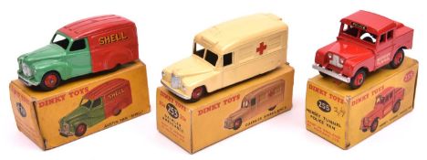 3 Dinky Toys. Daimler Ambulance (253). An example in cream with red cross to sides. Plus a Mersey