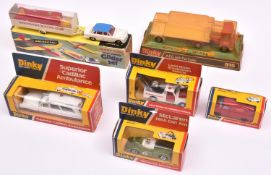 6 Dinky Toys. Tow-Away Glider Set (118), Triumph 2000 & Trailer with Glider. McLaren M8A Can Am (