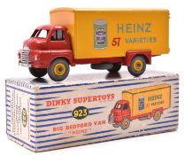 Dinky Supertoys Big Bedford Van 'HEINZ' (923). Red cab and chassis with yellow rear body, yellow