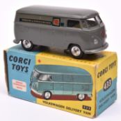 A rare Corgi Toys Dutch Promotional Volkswagen Delivery Van (433). In dark grey 'Vroom &
