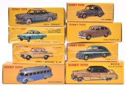 8 Atlas French Dinky Toys. Including a Ford Vedette 49 (24Q). 203 Peugeot (24R). 2CV Citroen (