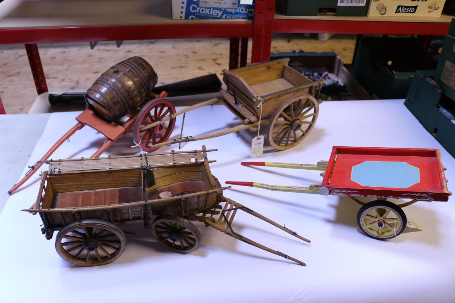 4x large scale kit-built wooden models of horse drawn mid-19th century wagons. A well constructed