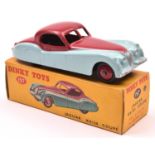 Dinky Toys Jaguar XK120 Coupe (157). Example in cerise and sky blue with cerise wheels and black