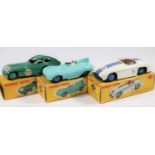 3 Dinky Toys Racing Cars. Bristol 450 Sports Coupe (163). In dark green, RN27, with mid green