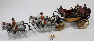 A Britains lead Open Landau Royal coach (from set no.4902). Coach with 5 figures and 4 horses. QGC-
