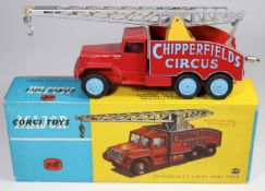 Corgi Major Toys Chipperfield's Circus Crane Truck (1121). In red, yellow and light blue livery,