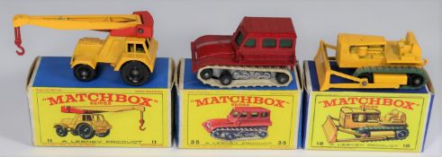 3 Matchbox Series. No.11 Jumbo Crane in yellow with red weight, red hook and black plastic wheels.