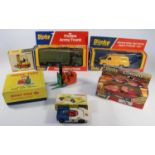 6 Dinky Toys. Foden Army Truck (668) in olive green. Coventry Climax Fork Lift Truck (401) in orange