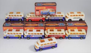 9 Matchbox Superfast No.65 Airport Coach. 6 in metallic blue and white livery, with Lufthansa,