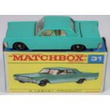 Matchbox Series No.31 Lincoln Continental. An example in sea green with white interior, unpainted