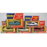 5 Dinky Toys Triumph TR7. Purdey's TR7 (112) in yellow with yellow flash and black interior. Triumph